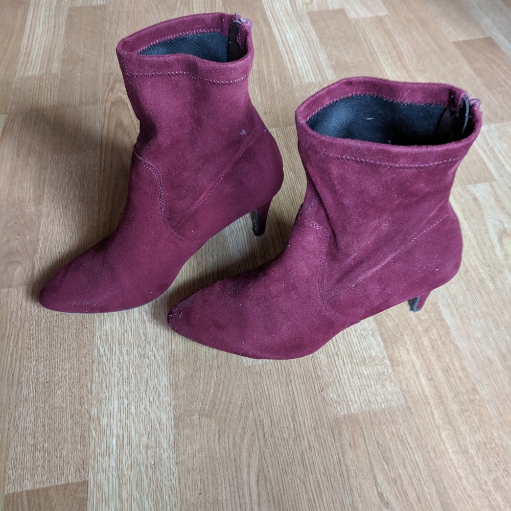Burgundy low heel booties